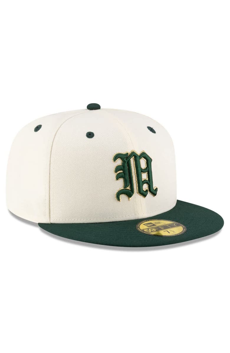 New Era Men's New Era Cream/Green Miami Hurricanes On-Field 59FIFTY Fitted Hat, Alternate, color, 