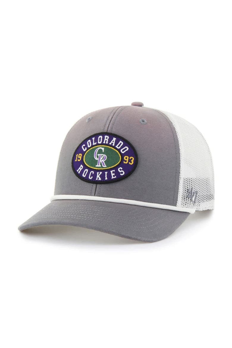 Men's '47 Gray/White Colorado Rockies Tide Sweep Rope Trucker Adjustable Hat, Main, color, Gray
