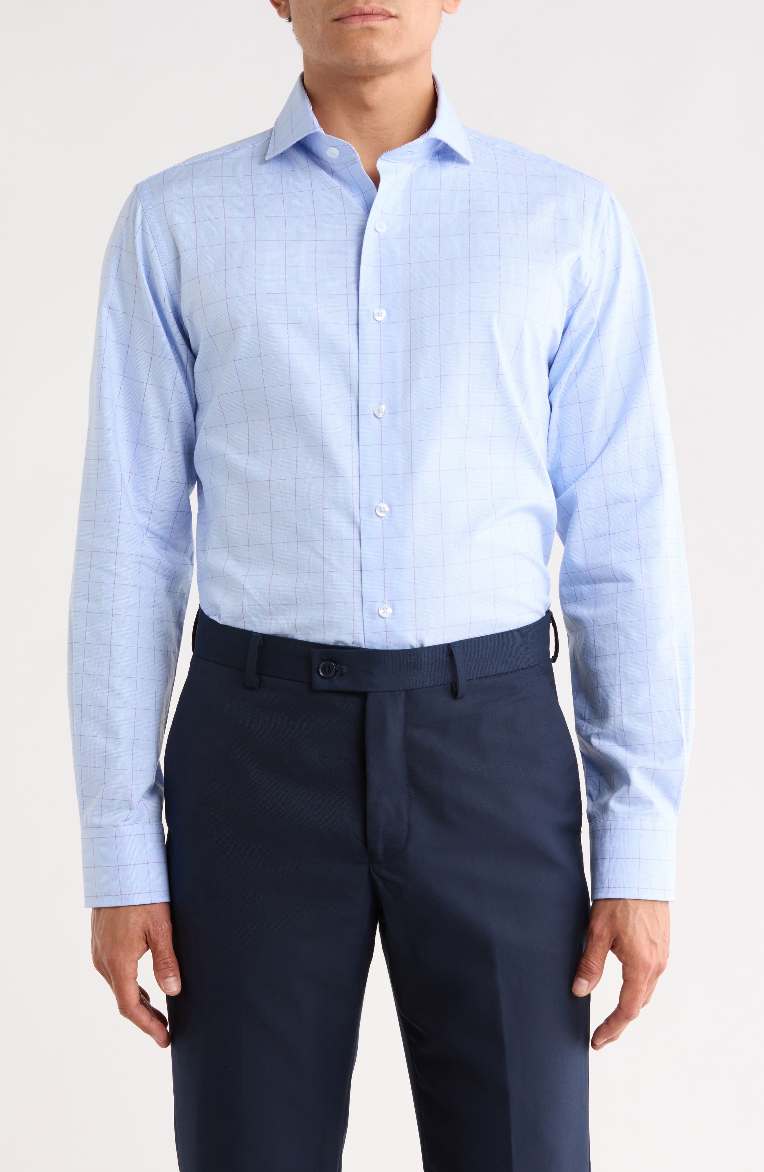 Trim Fit Textured Windowpane Dress Shirt