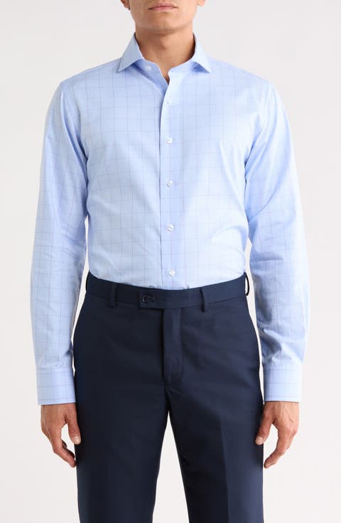 Trim Fit Textured Windowpane Dress Shirt