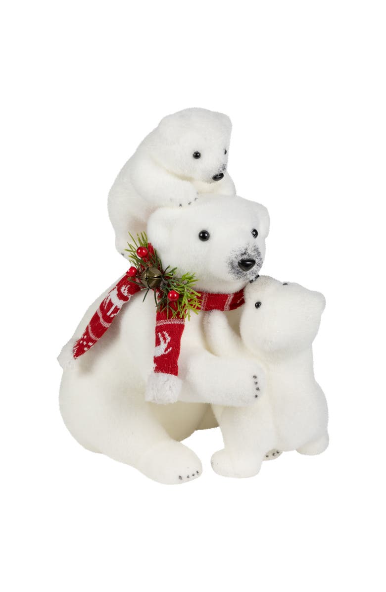 Northlight Mama Polar Bear and Cubs Christmas Figures - 13.5" - White and Red, Main, color, White