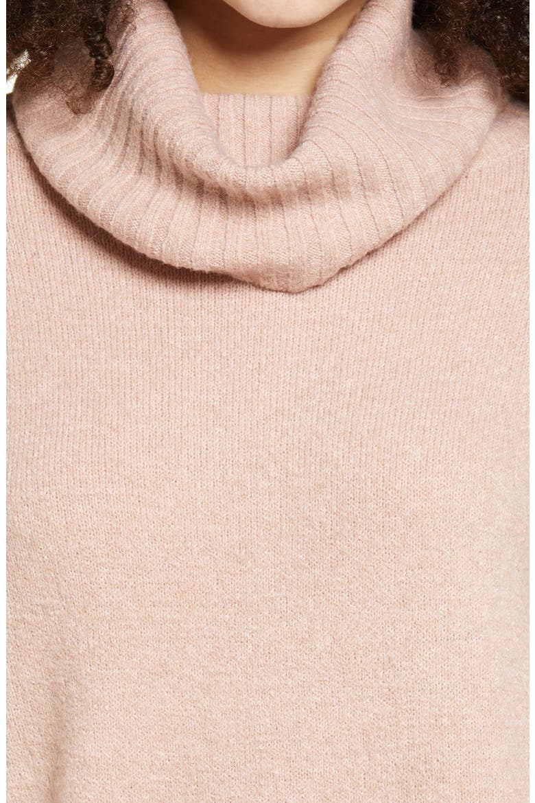 Longline Turtleneck Sweater, Alternate, color, PINK ADOBE
