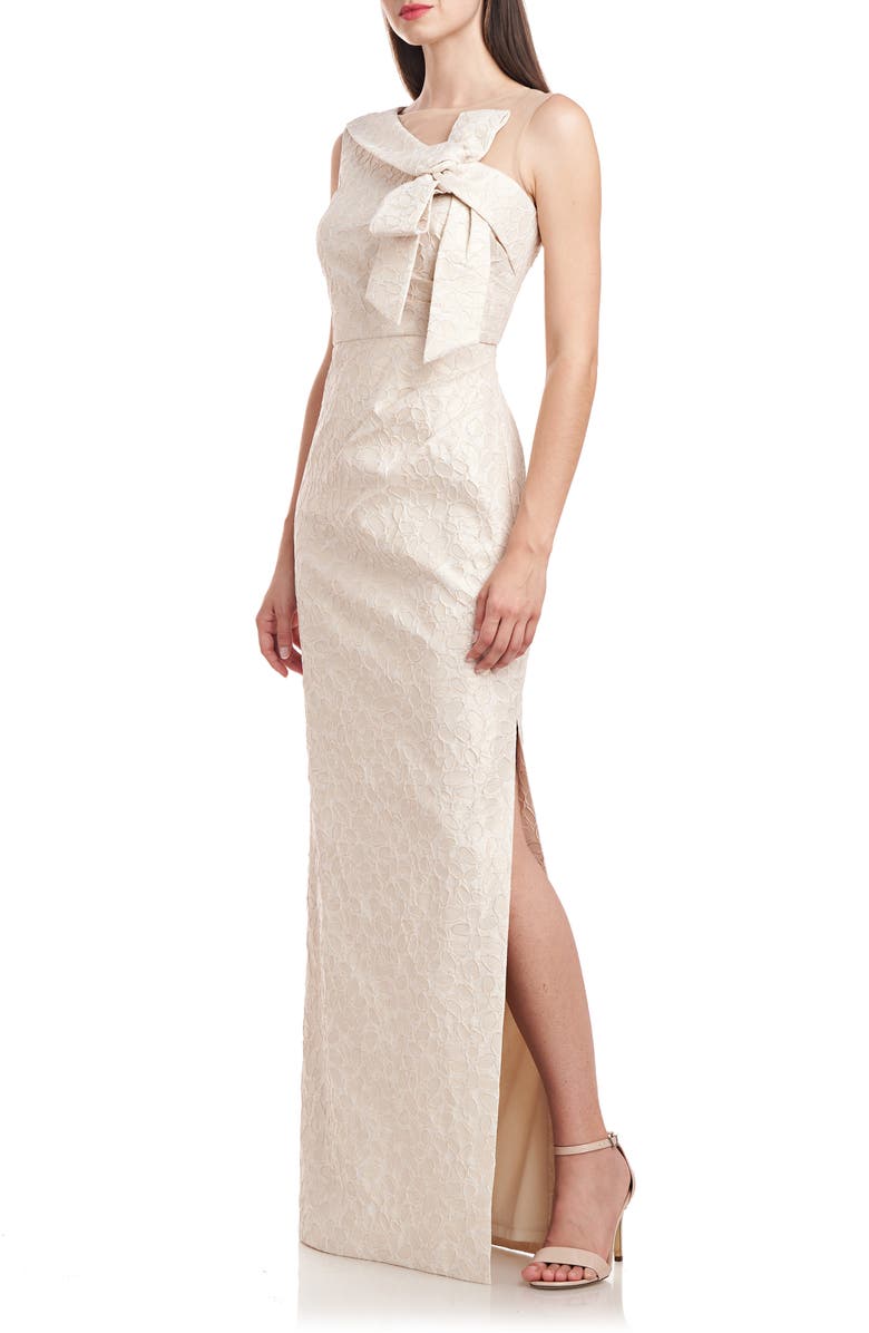 JS Collections Odette Asymmetric Illusion Yoke Gown, Alternate, color, 