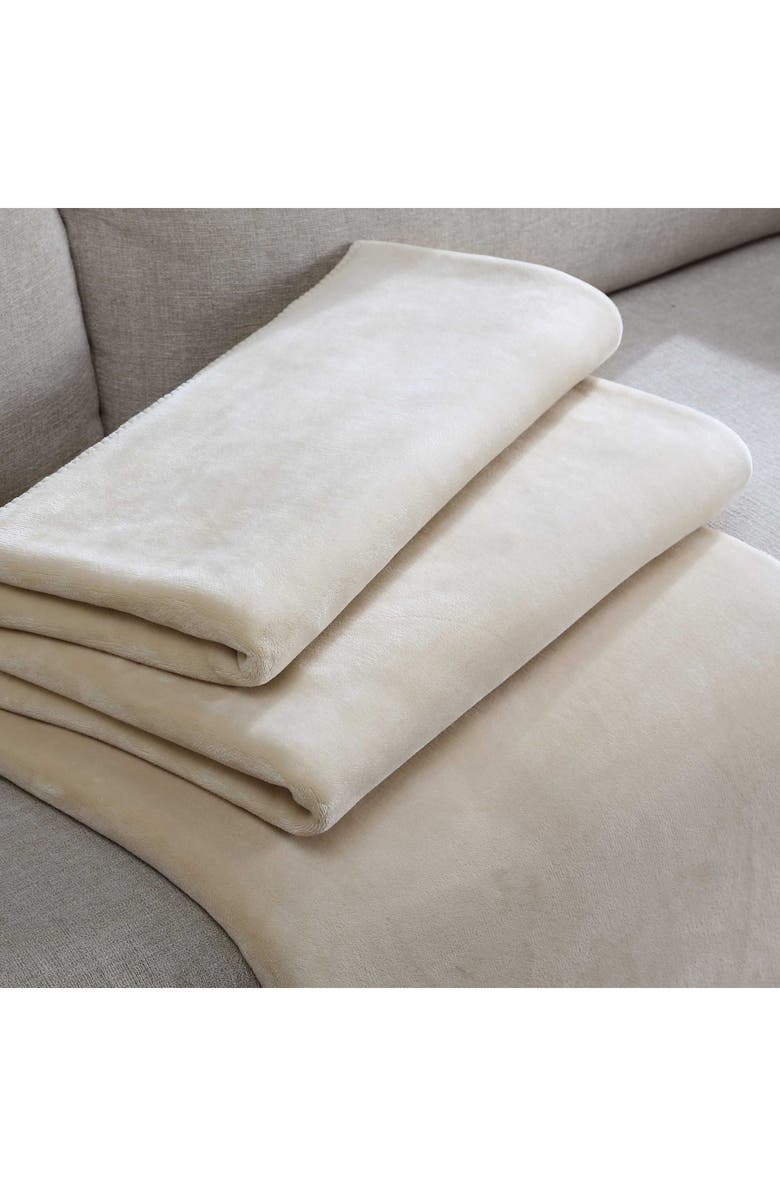 Calvin Klein Home Modern Reversible Solid Plush Blanket, Alternate, color, Medium Beige