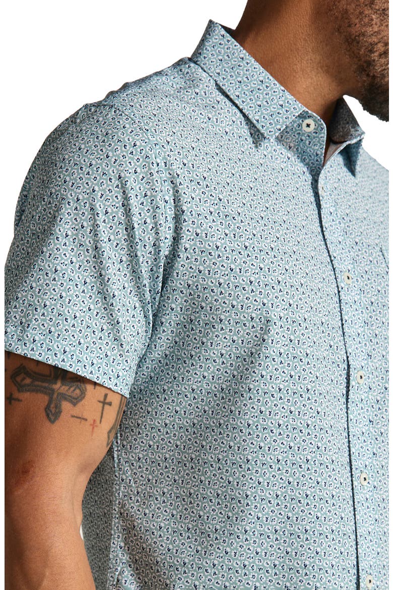 Leandro Floral Short Sleeve Performance Button-Up Shirt, Alternate, color, SEAFOAM