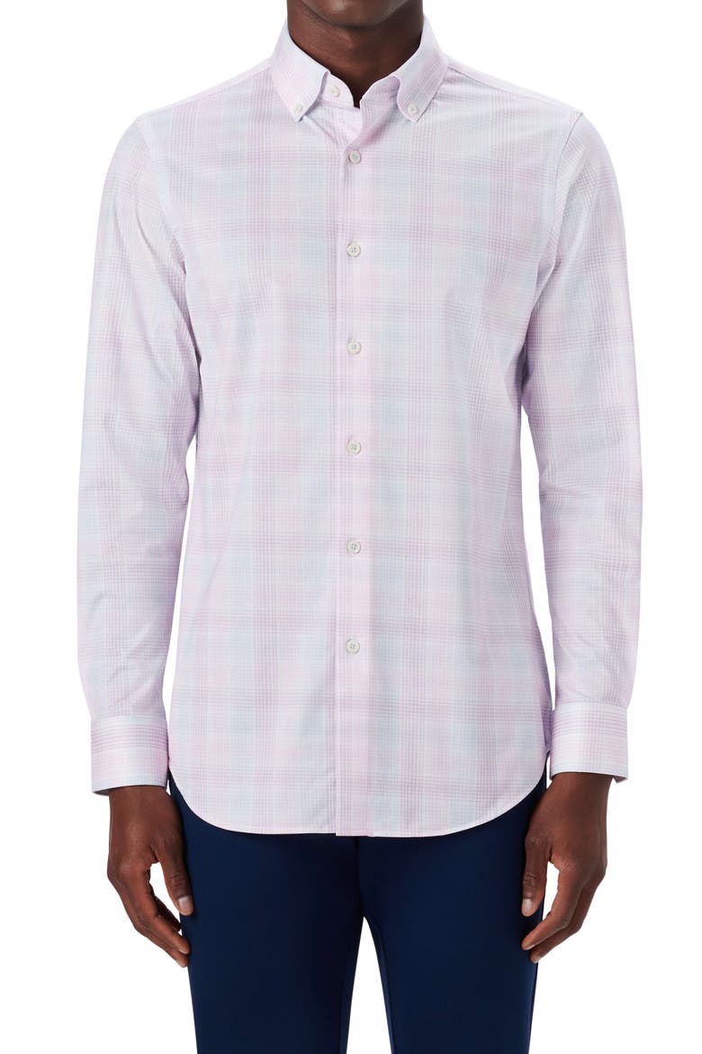 OoohCotton® Plaid Button-Up Shirt, Main, color, PINK