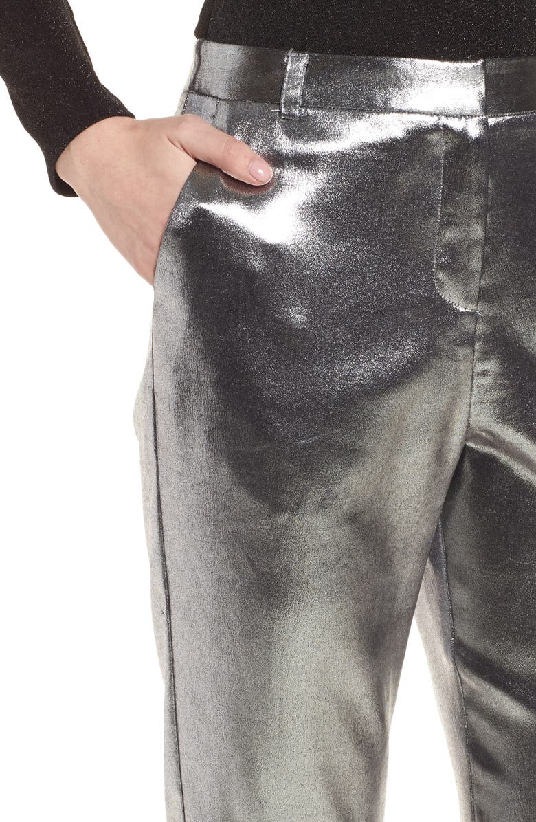 Topshop Metallic Suit Trousers, Alternate, color, 