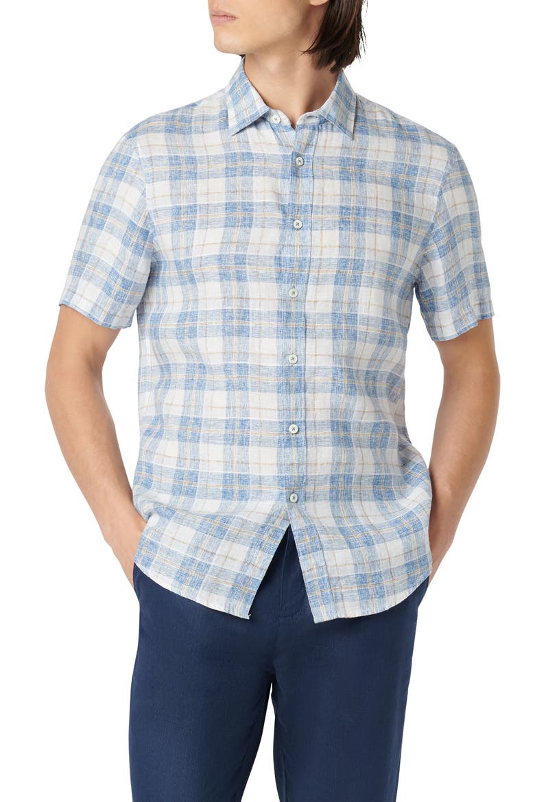 Orson Shaped Fit Short Sleeve Linen Button-Up Shirt, Main, color, CLASSIC BLUE