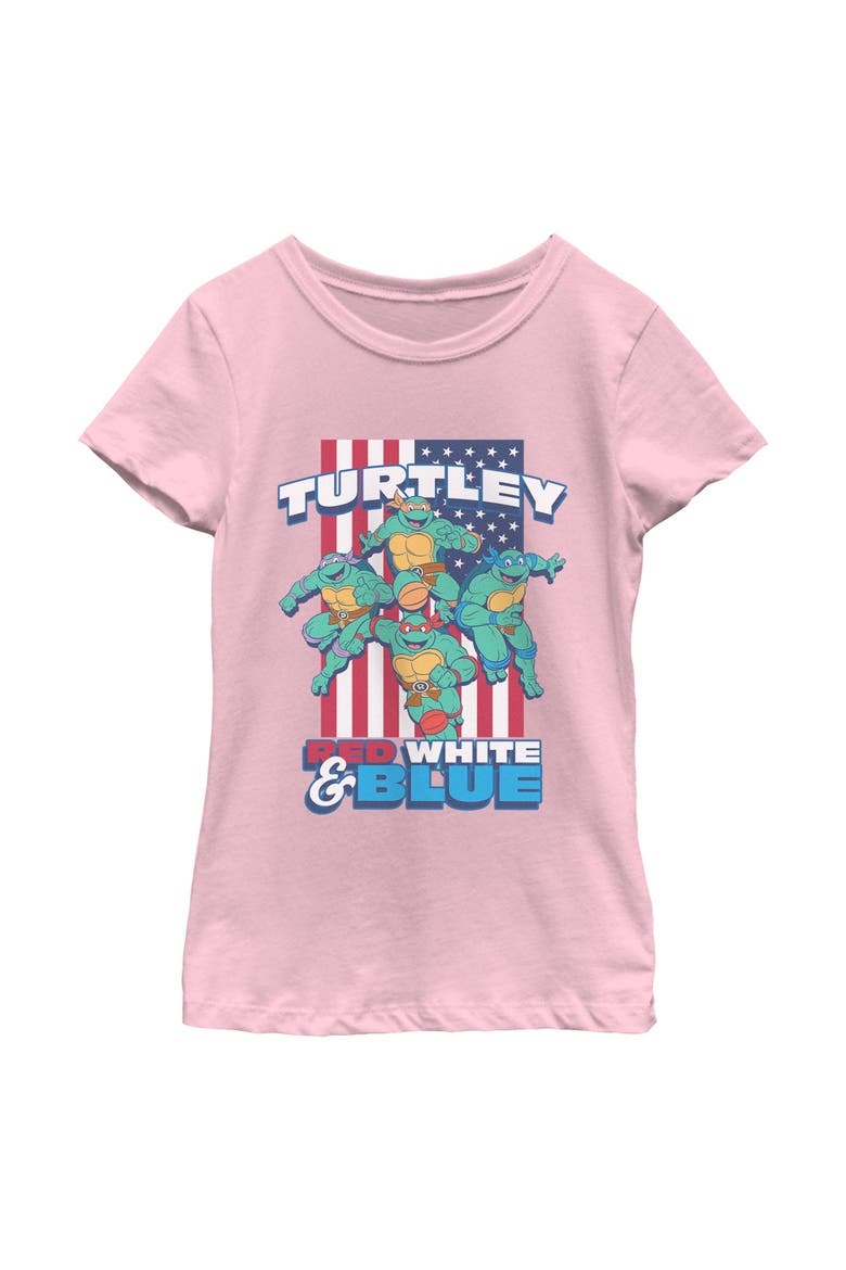 Girl's Teenage Mutant Ninja Turtles American Red White and Blue Turtley  Graphic T-Shirt, Main, color, Light Pink