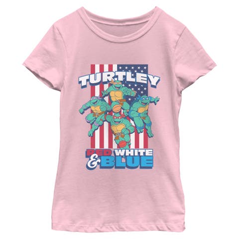 Girl's Teenage Mutant Ninja Turtles American Red White and Blue Turtley  Graphic T-Shirt