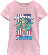 TEENAGE MUTANT NINJA TURTLES Girl's Teenage Mutant Ninja Turtles American Red White and Blue Turtley Graphic T-Shirt