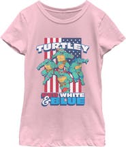 TEENAGE MUTANT NINJA TURTLES Girl's Teenage Mutant Ninja Turtles American Red White and Blue Turtley Graphic T-Shirt