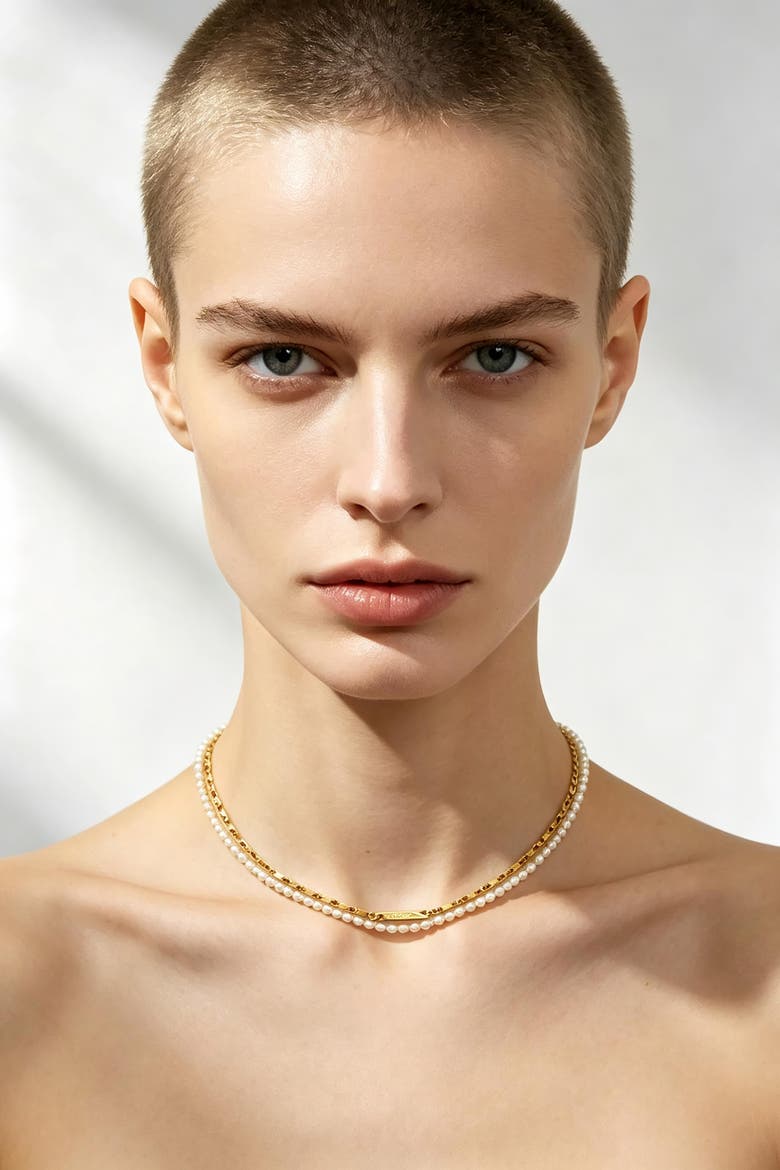 Madison Gold Layered Pearl Necklace, Alternate, color, Gold