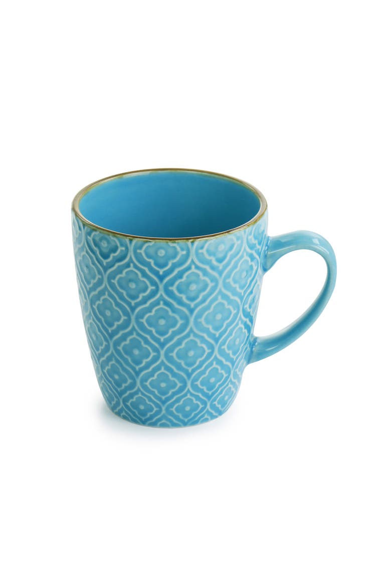 Aqualite 16 Piece Embossed Stoneware Dinnerware Set, Alternate, color, Teal