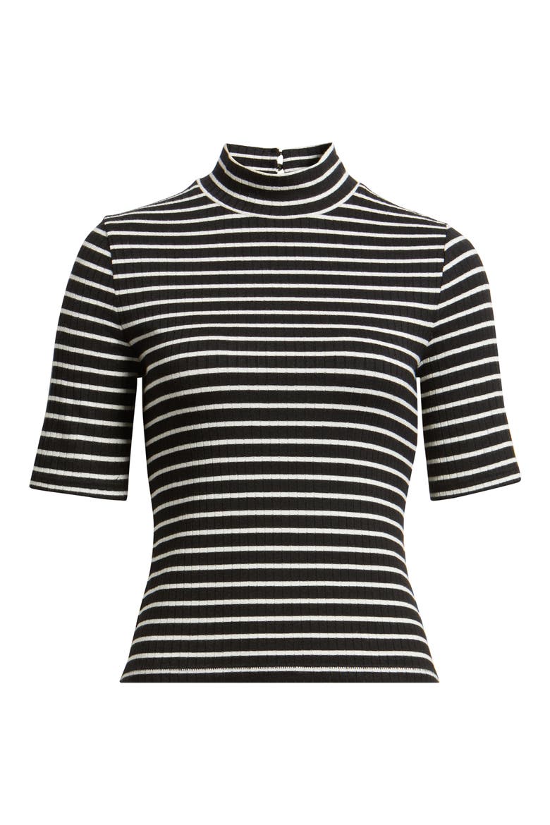 The Knit Stripe Rib Mock Neck T-Shirt, Alternate, color, BLKMT