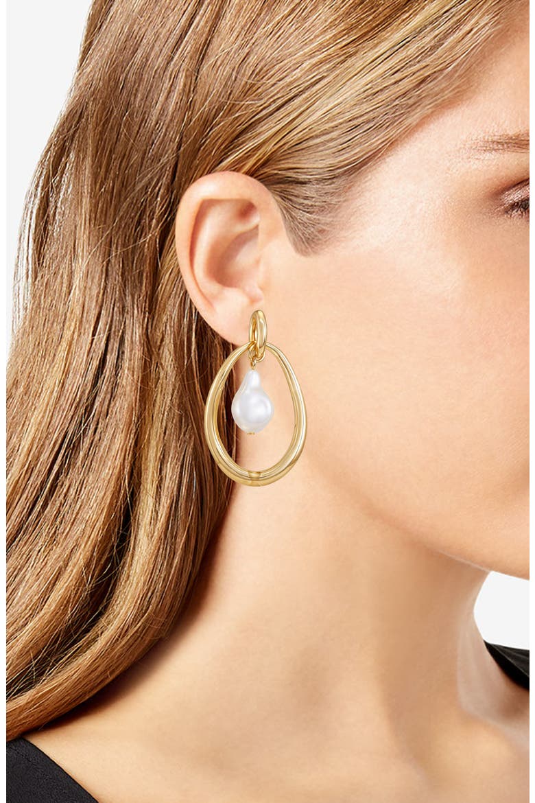 Faux Pearl Doorknocker Drop Earrings, Alternate, color, GOLDTONE