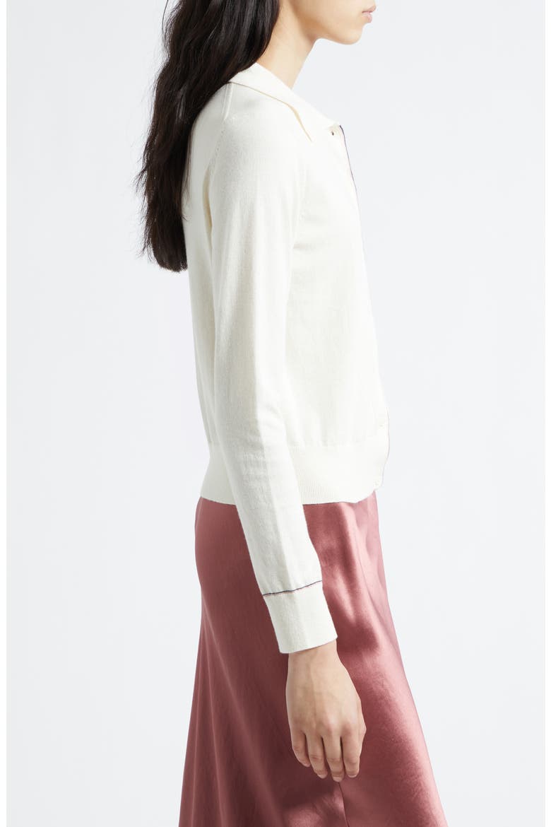 Cotton & Cashmere Blend Tipped Cardigan, Alternate, color, OFF WHITE/ LOTUS PINK