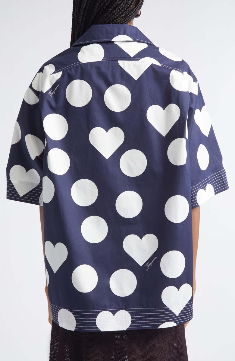 Jacquemus La Chemise Marin Heart Print Button-Up Shirt, Alternate, color, Navy /Dots Hearts