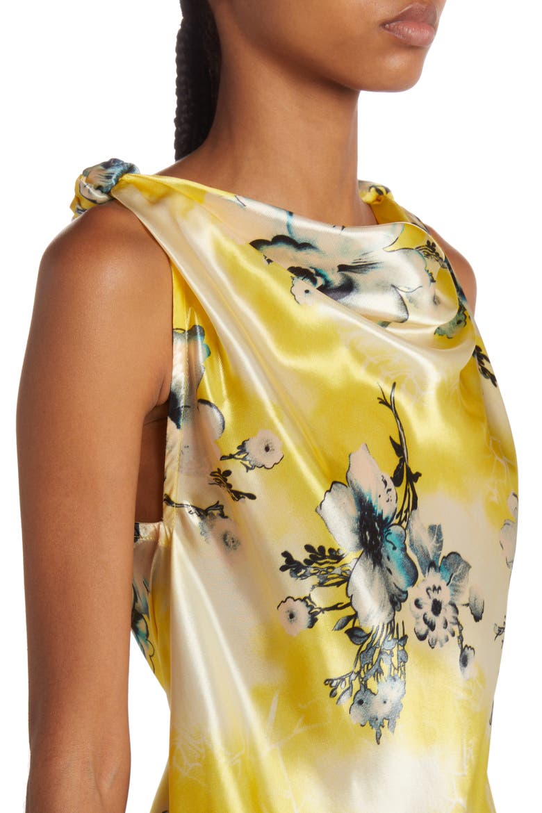 Floral Print Cupro Twill Dress, Alternate, color, 7125 YELLOW/ TURQUOISE