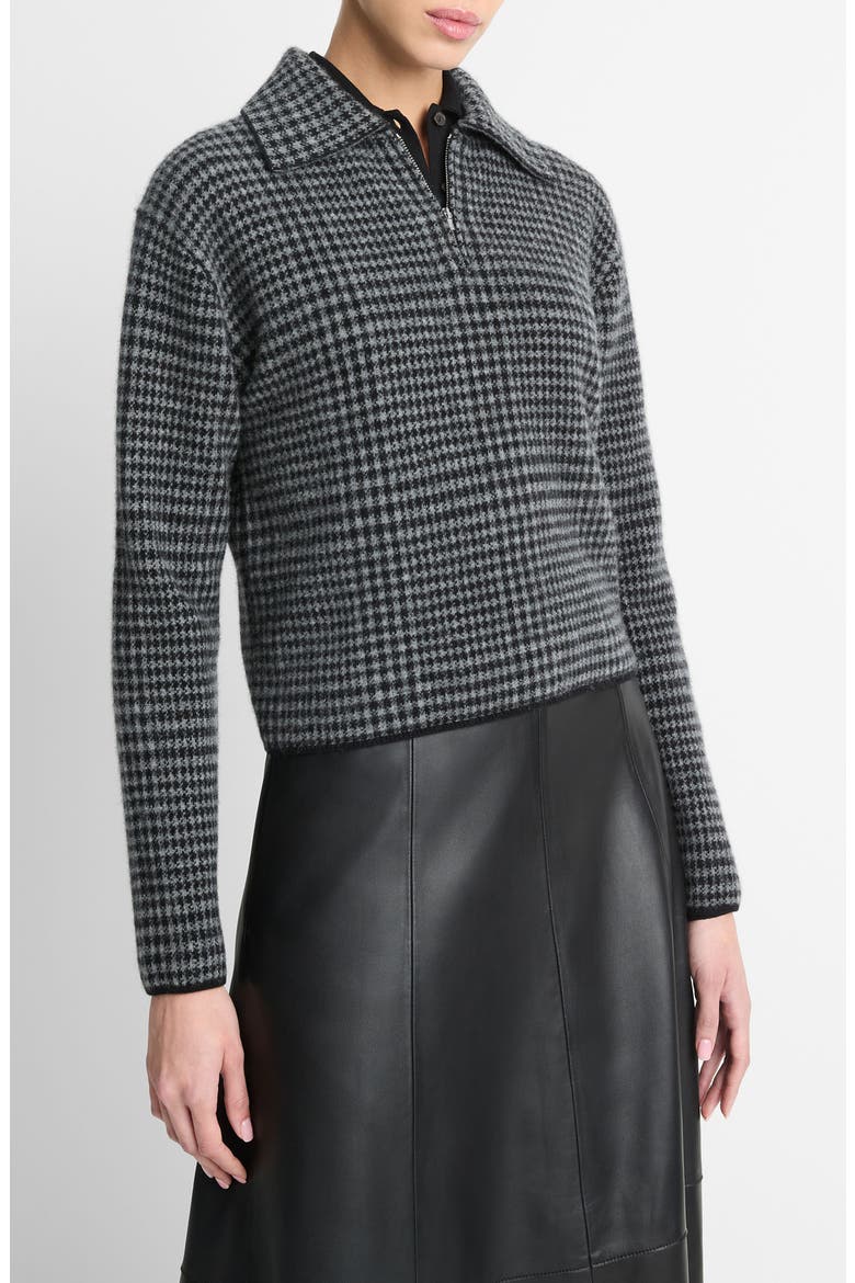 Houndstooth Wool & Cashmere Quarter Zip Sweater, Alternate, color, HEATHER SMOKE/ BLACK COMBO