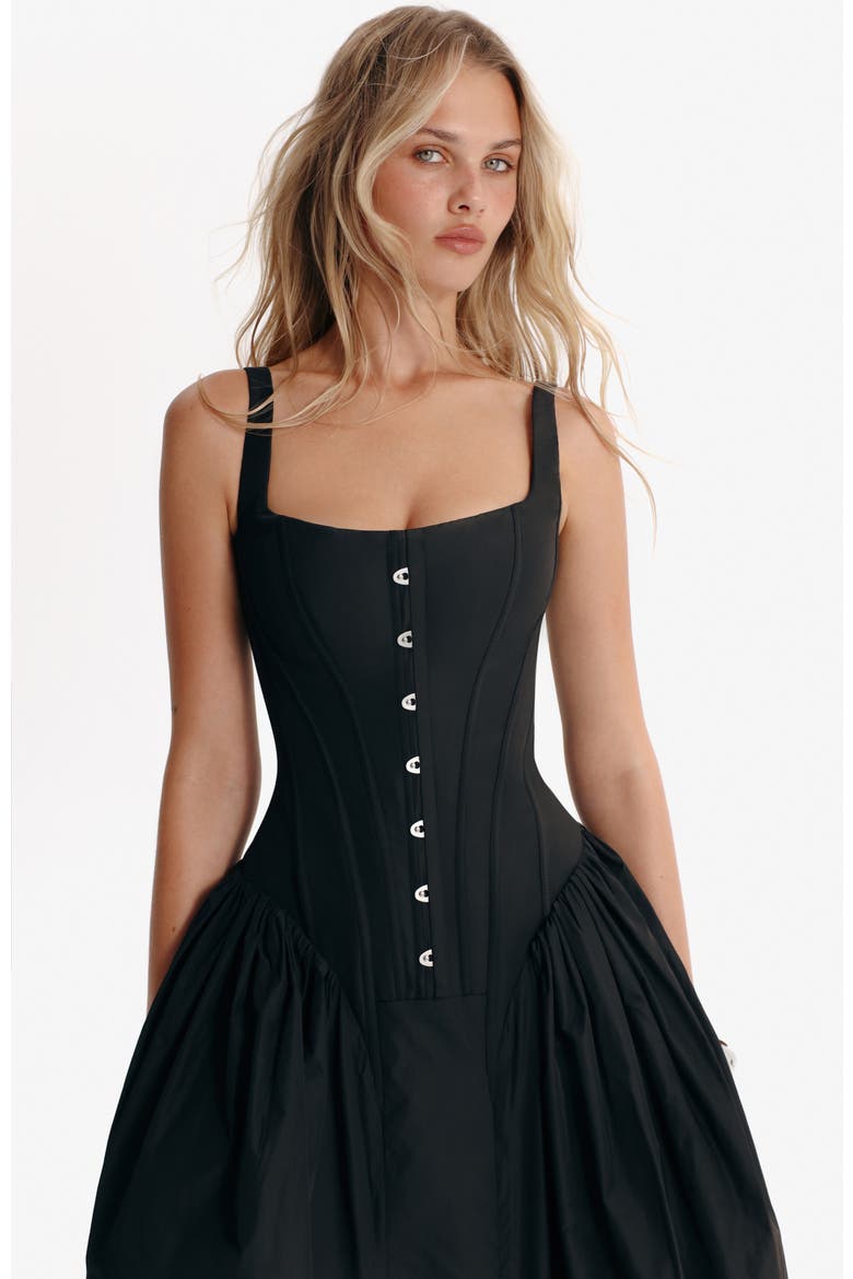 Structured Corset Midi Formal Occasion Dress in Black, Alternate, color, Black