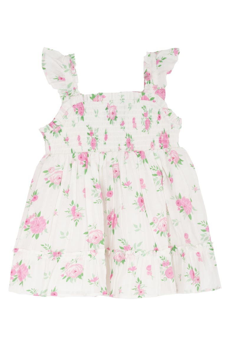 Floral Gauze Smocked Dress & Bloomers, Alternate, color, WHITE