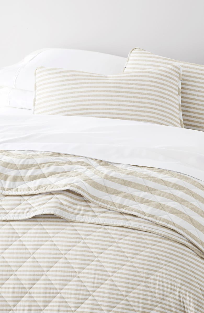 HOMESPUN Pattern Reversible Quilt & Sham Set, Alternate, color, Stripe Natural