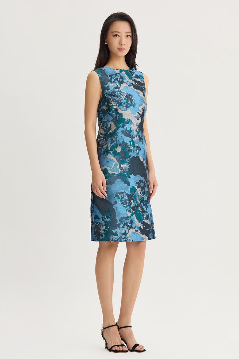 Abstract Jacquard Woven Sheath Knee Length Dress, Alternate, color, Deep Teal