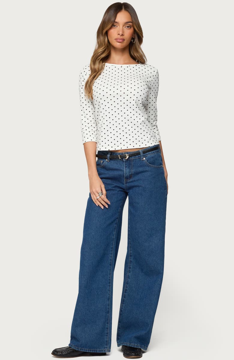 EDIKTED Lela Polka Dot Quarter Sleeve Shirt, Alternate, color, 