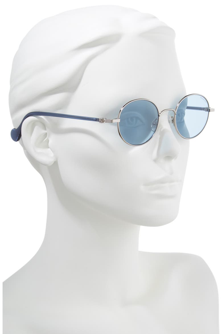 49mm Round Metal Sunglasses, Alternate, color, SHINY LIGHT RUTHENIUM/ BLUE