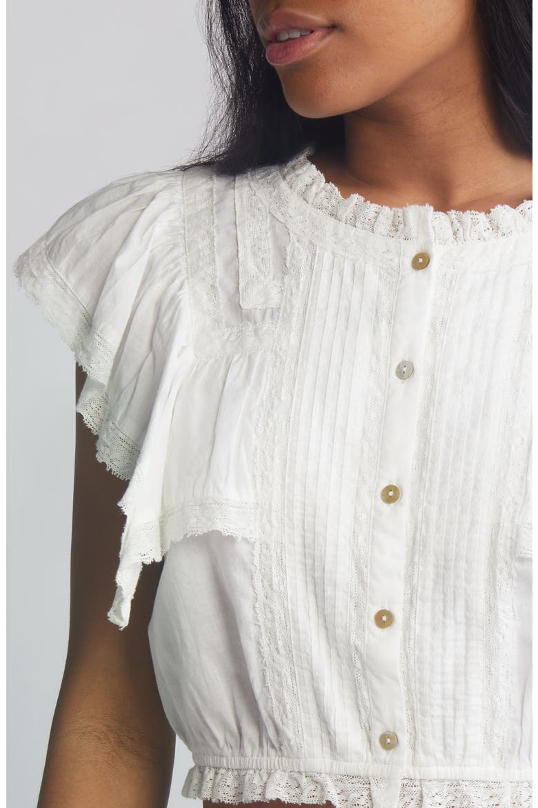 Nora Lace Ruffle Crop Top, Alternate, color, ANTIQUE WHITE