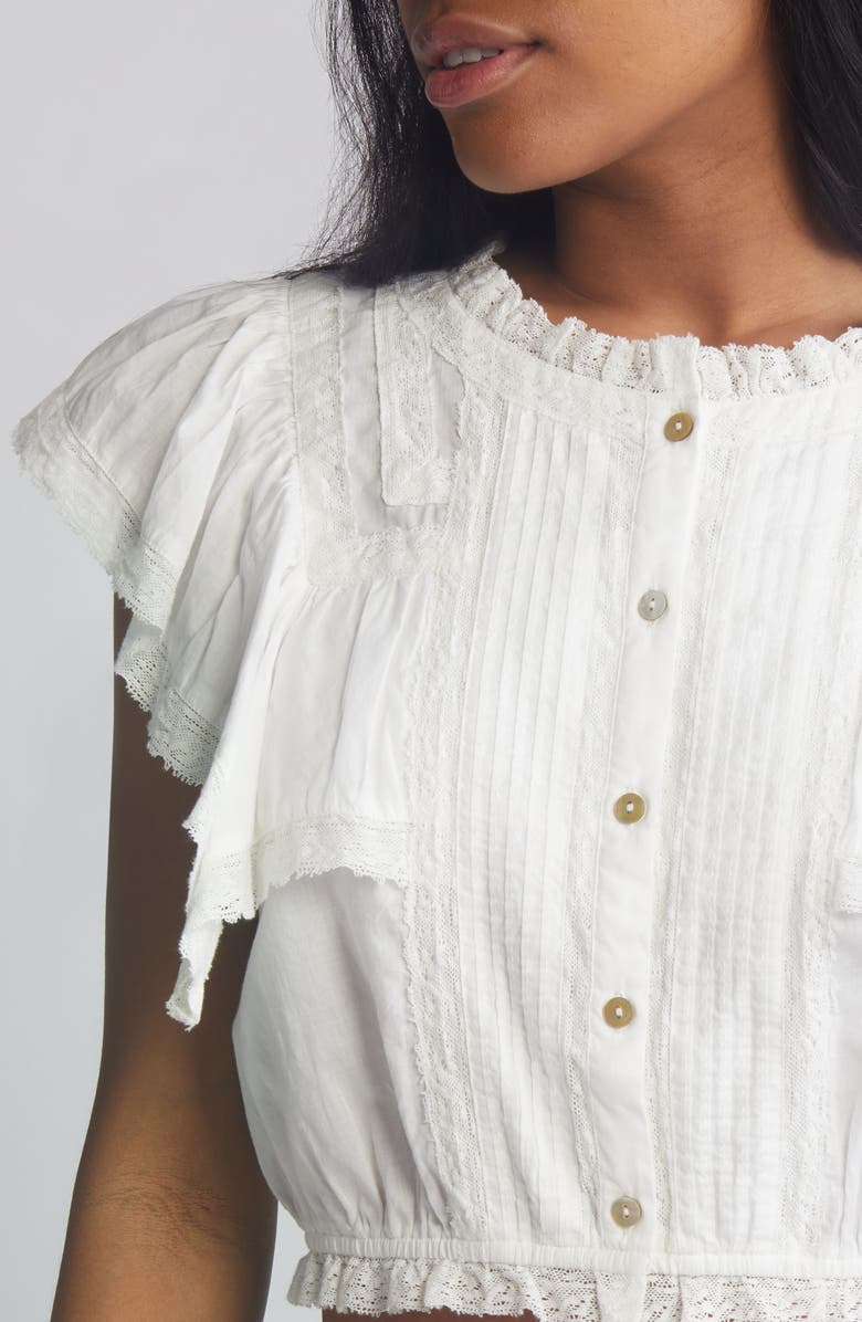 LoveShackFancy Nora Lace Ruffle Crop Top, Alternate, color, Antique White