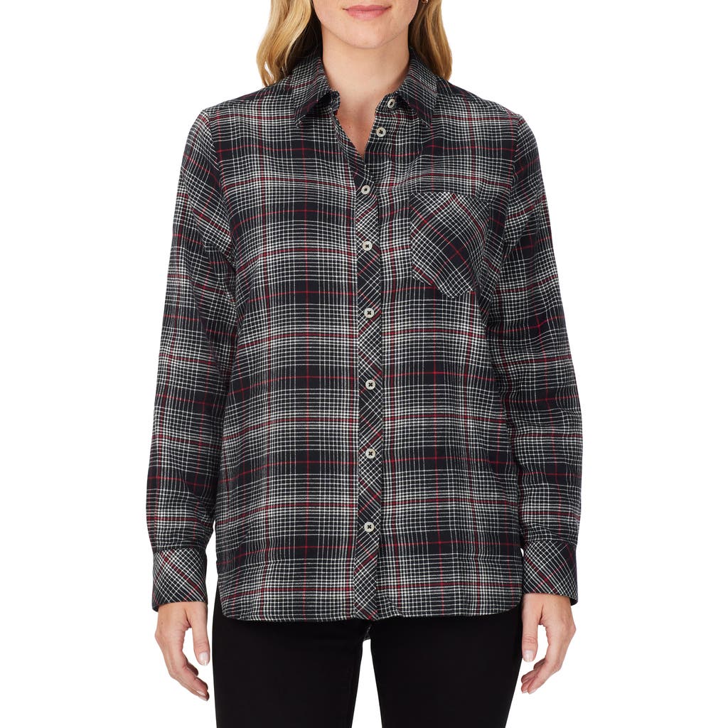 Foxcroft Boyfriend Plaid Cotton Button-up Shirt In Black Multi