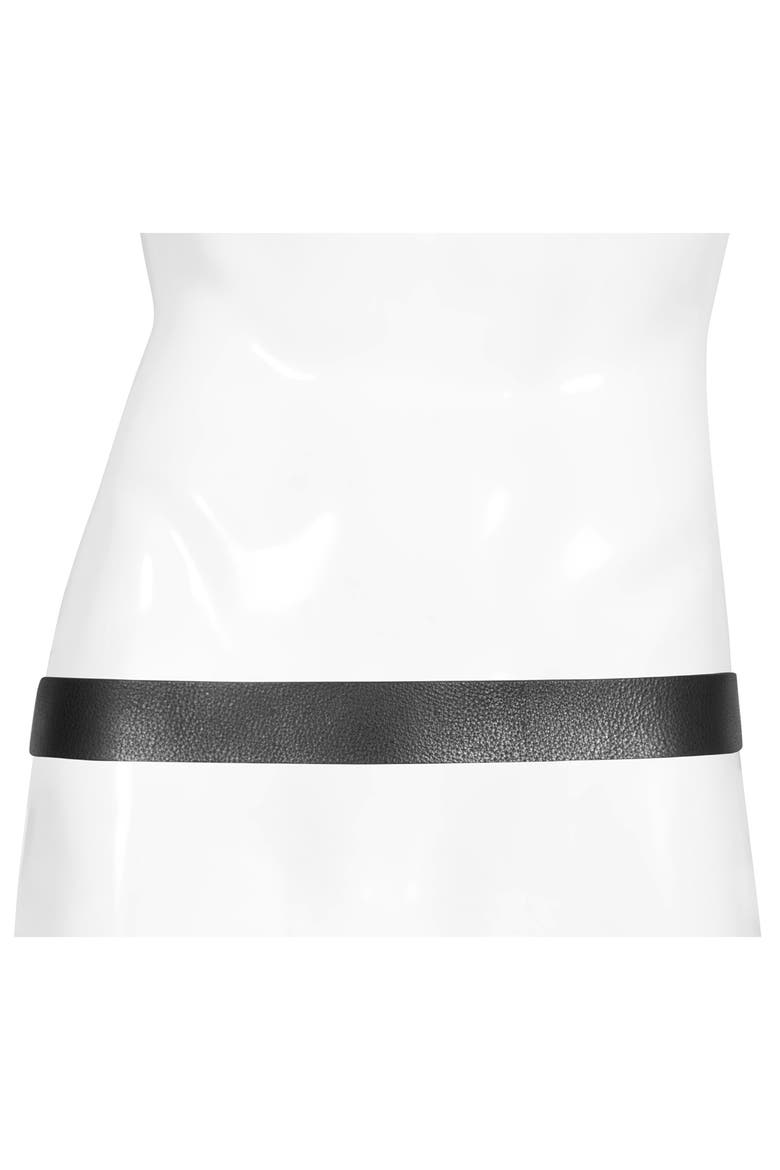 Stitched Leather Belt, Alternate, color, BLACK