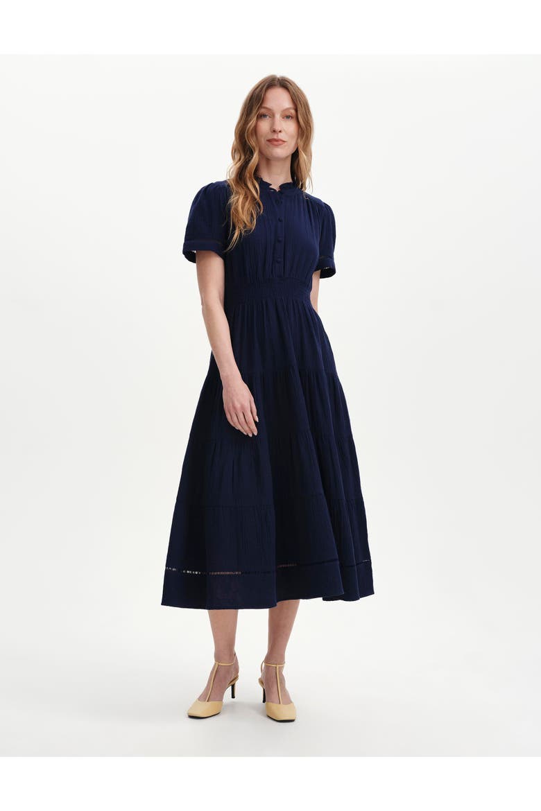 Natalia Cotton Cheesecloth Midi Dress, Alternate, color, Navy