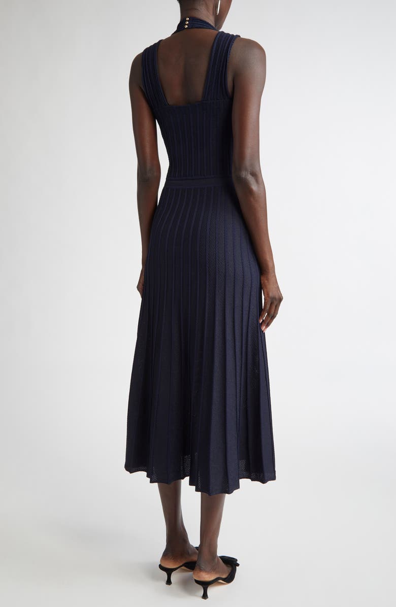 ST. JOHN Diagonal Knit Fit & Flare Dress, Alternate, color, Navy