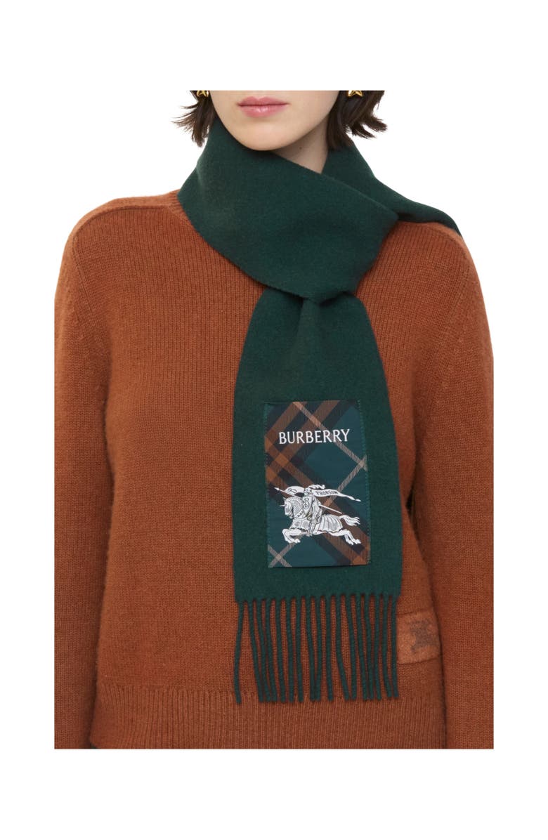 Burberry Check Label Cashmere Scarf, Alternate, color, Brigade Green