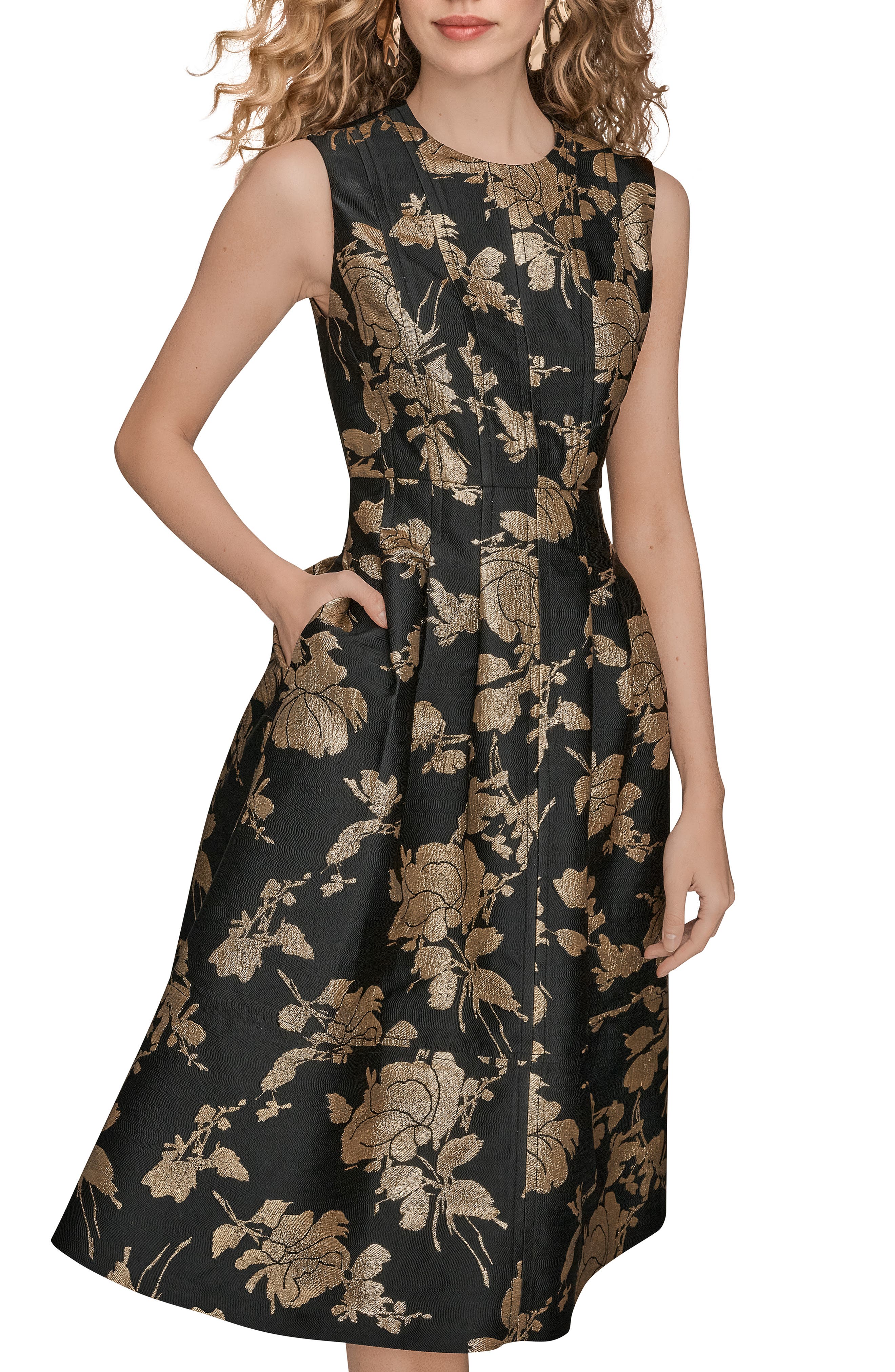 donna karan metallic dress Donna Karan Women's Strapless Sweetheart Metallic Floral Ball Gown Dress in Black/Light Canvas Multi, Size 14
