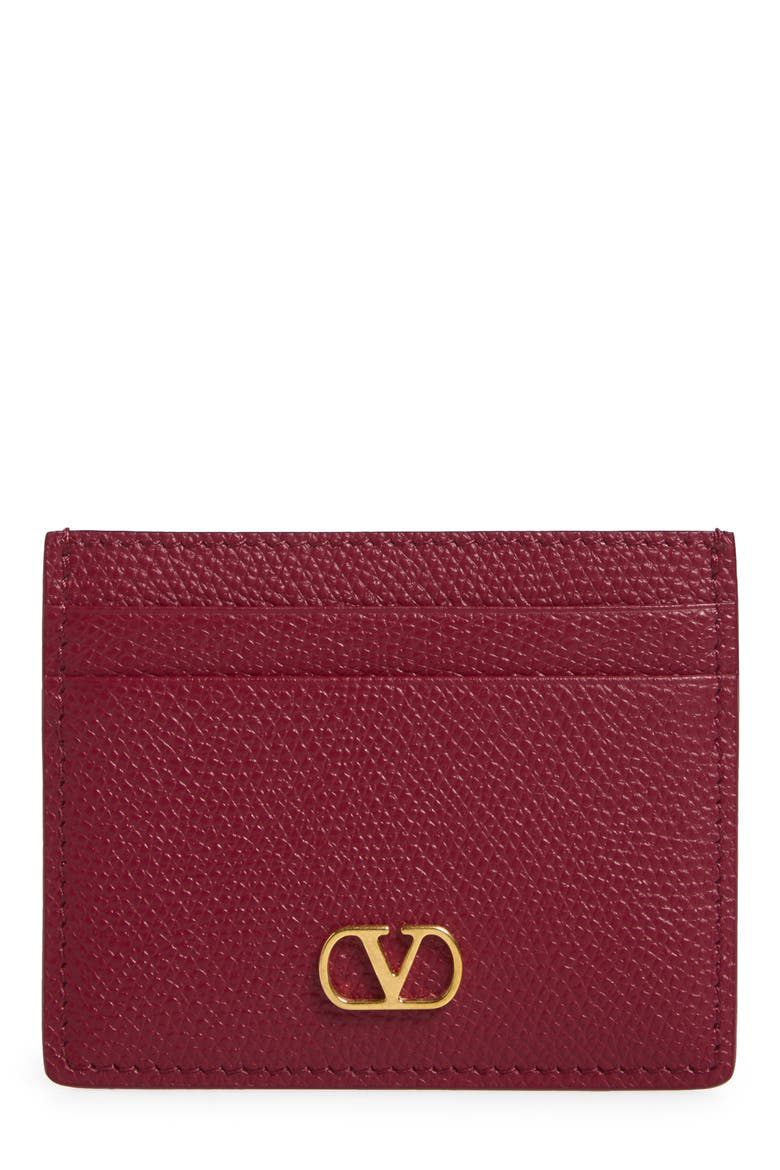 VLOGO Leather Card Holder, Main, color, DARK RED