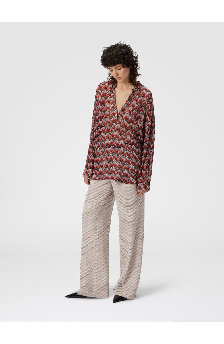 Missoni Oversized Blouse With Mandarin Collar And V-neck, Alternate, color, Black & Red