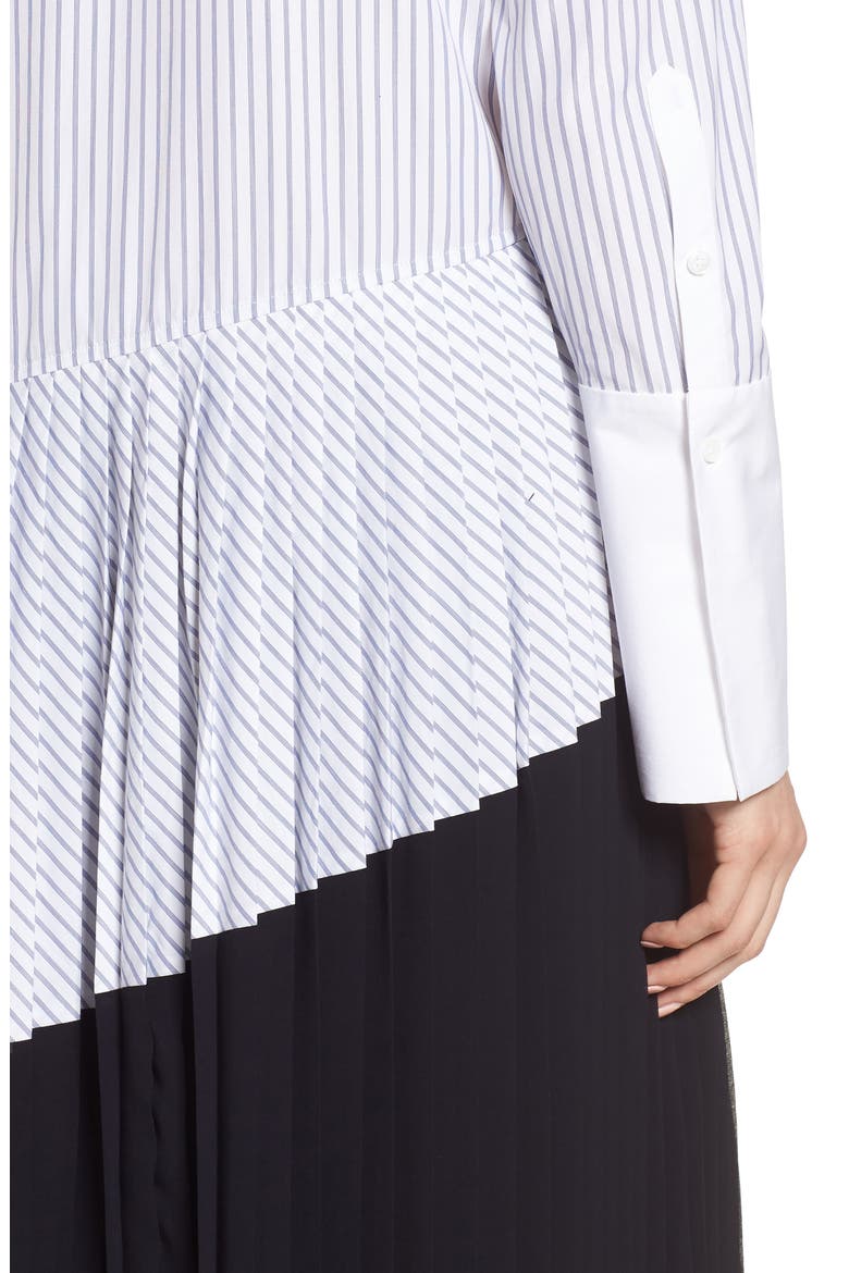 Asymmetrical Pleated Shirtdress, Alternate, color, WHITE- NAVY VENICE STRIPE