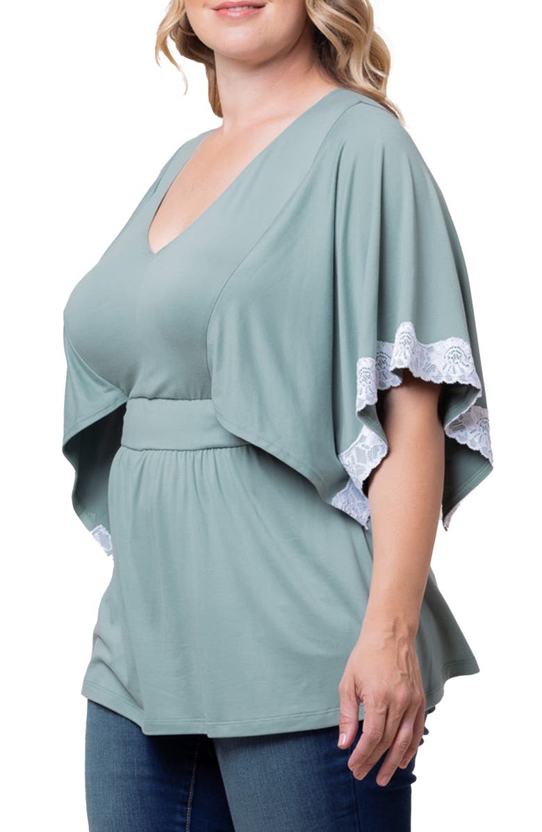 Kiyonna Sarah Lace Trim Top, Alternate, color, Thyme