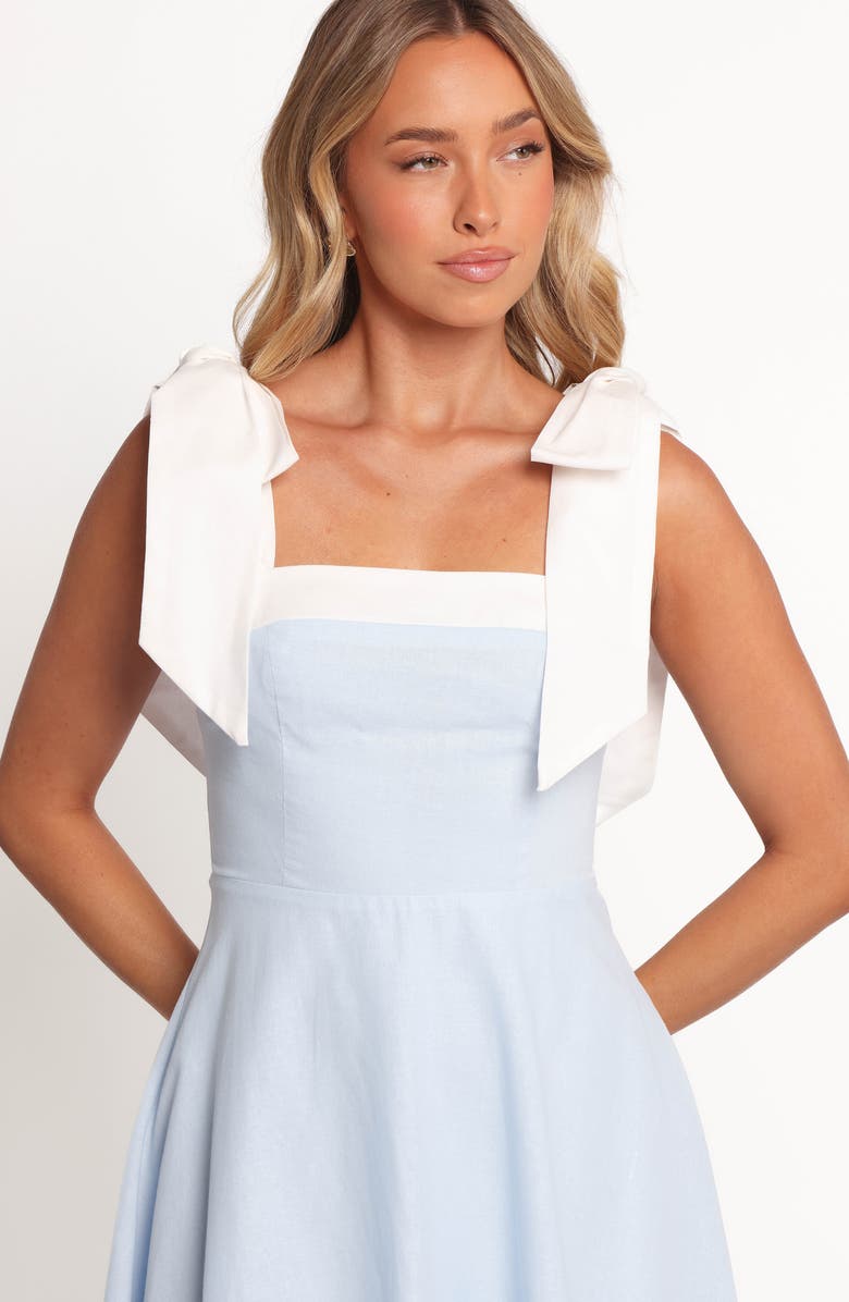 Petal & Pup Olinda Bow Strap Midi Dress, Alternate, color, Pale Blue/ White