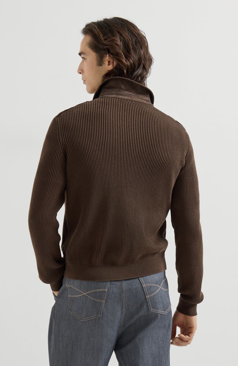 Brunello Cucinelli Suede and knit outerwear jacket, Alternate, color, Espresso