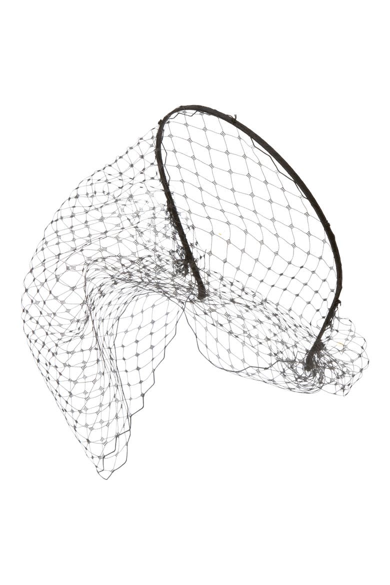 Voilette Silk Headband with Mesh Veil, Main, color, BLACK