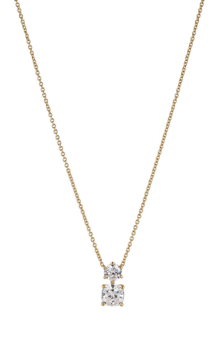 Nadri Double Solitaire Pendant Necklace, Main, color, Gold