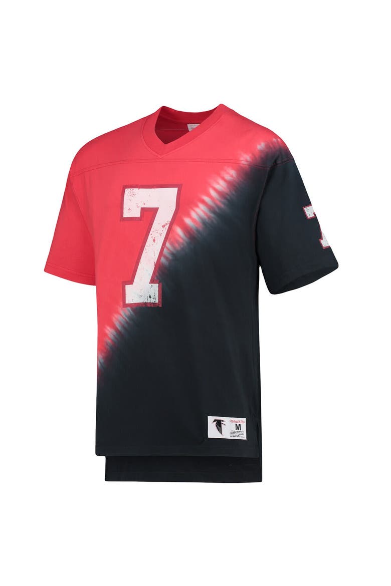 Men's Mitchell & Ness Michael Vick Black/Red Atlanta Falcons Retired Player Name & Number Diagonal Tie-Dye V-Neck T-Shirt, Alternate, color, Black