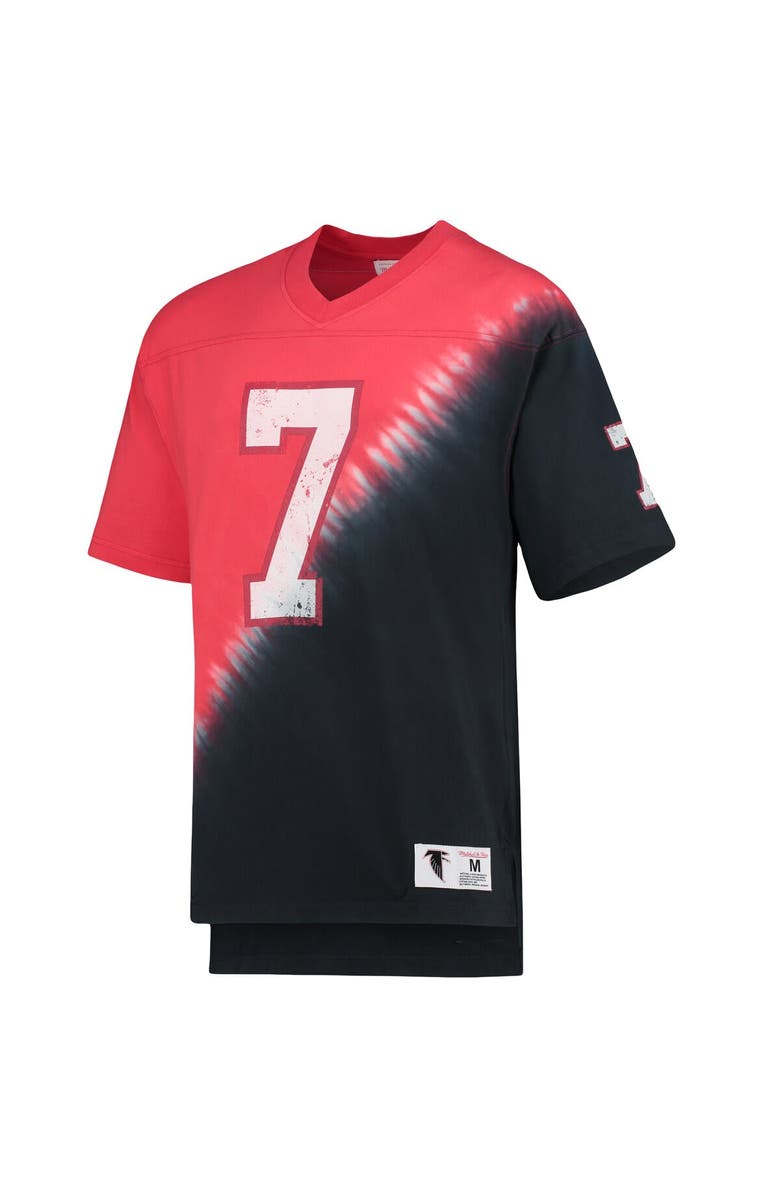 Mitchell & Ness Men's Mitchell & Ness Michael Vick Black/Red Atlanta Falcons Retired Player Name & Number Diagonal Tie-Dye V-Neck T-Shirt, Alternate, color, Black
