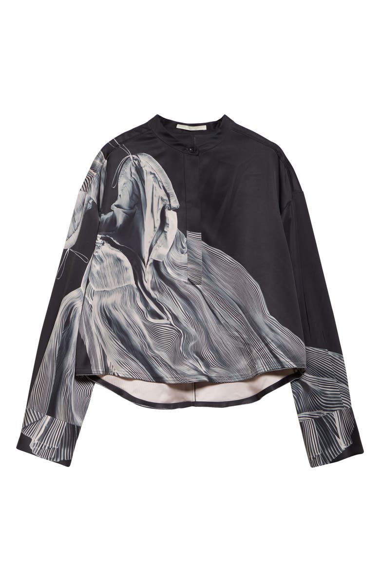 Jason Wu Collection Oversize Dancing Pleat Print Satin Popover Shirt, Alternate, color, Black / Light Pink Multi