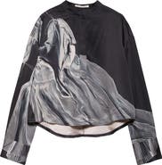 Jason Wu Collection Oversize Dancing Pleat Print Satin Popover Shirt